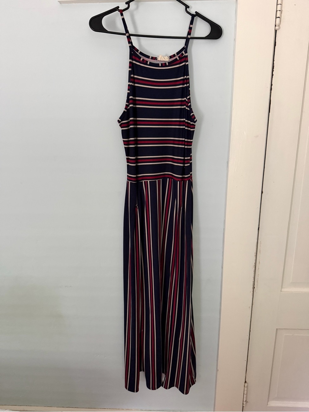 Caution To The Wind Navy Maxi Dress with Red and White Stripes